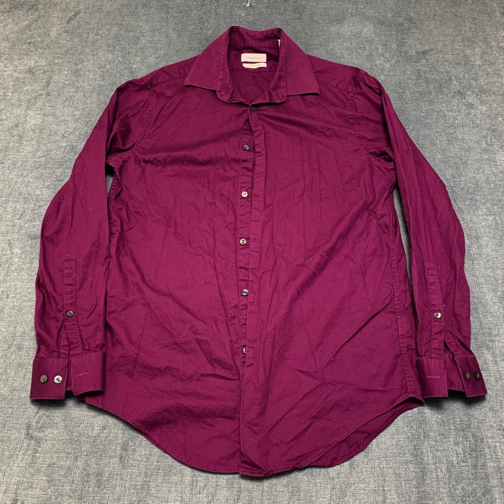 Calvin Klein Dress Shirt Mens 15-15.5 Purple Oeko-Tex Stretch Slim Fit Formal